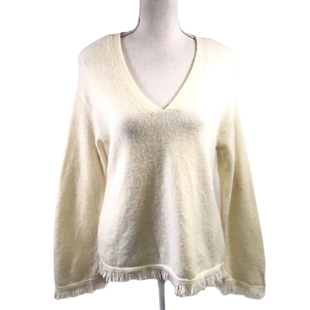 Anthropologie Joy Fringed V-Neck Sweater Size S